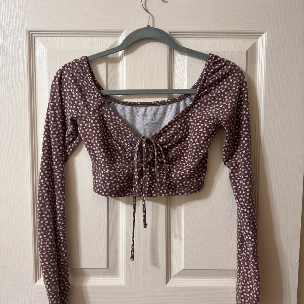 Aeropostale Chocolate Floral Long Sleeve Crop Top
